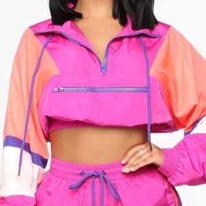 Fashion Nova Magenta Multi Colorblock Crop Pullover Windbreaker Jacket Size 1X